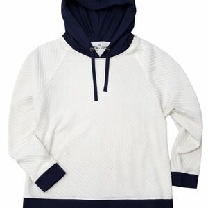 Weekends by Chico’s White & Navy Hooded Pullover Sweatshirt Size 3